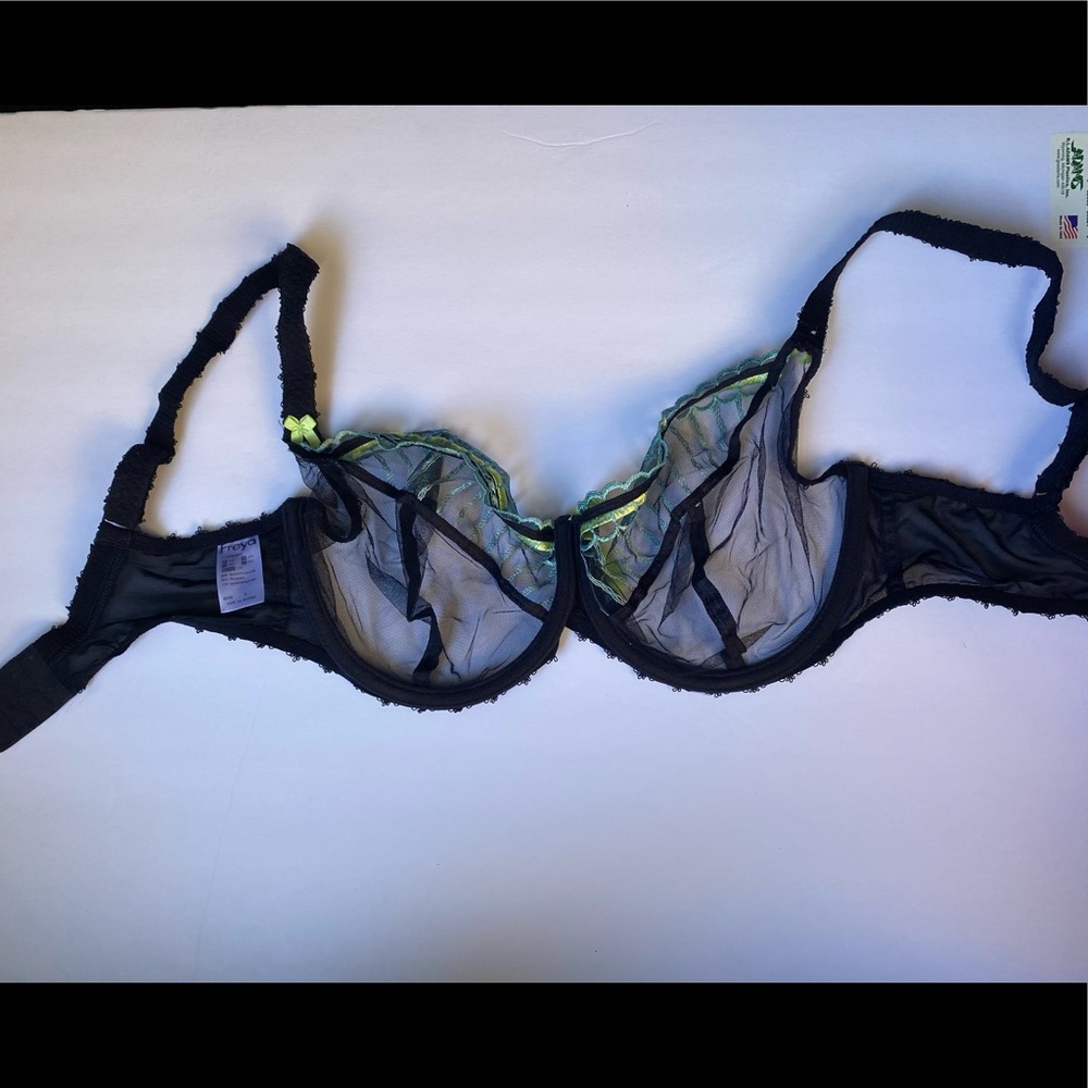 Bra by Freya! Size 34 G Black with lace and mesh detail.